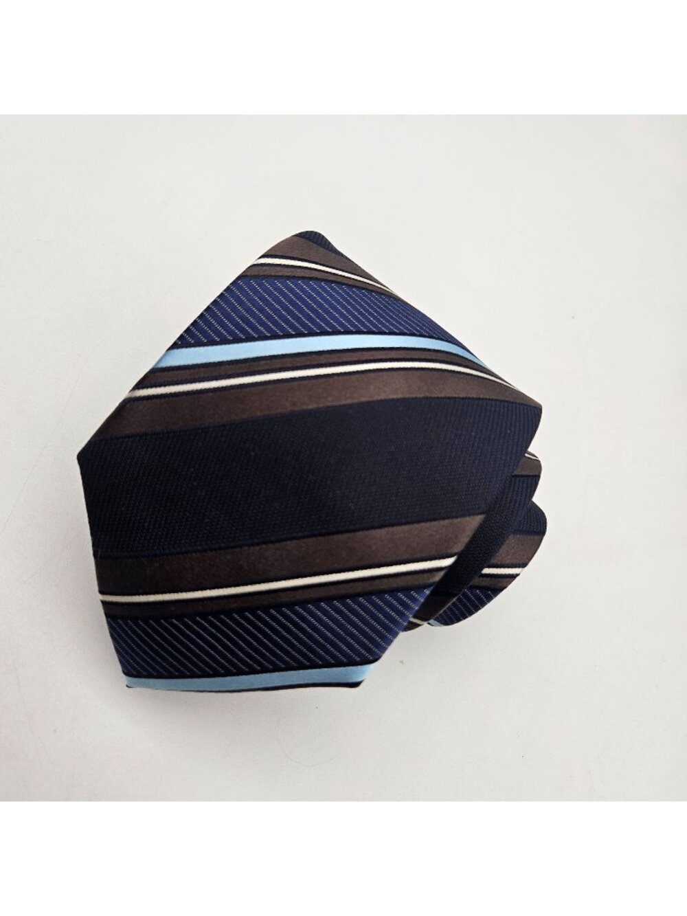Benjamin Sartorial Collection Navy Blue Light Blue Brown Stripe 60" Silk Tie